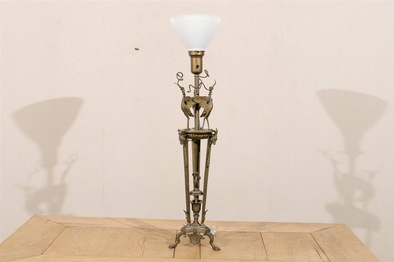 Bronze Italian Neoclassical Style Table Lamp with Opal Shade In Good Condition For Sale In Atlanta, GA
