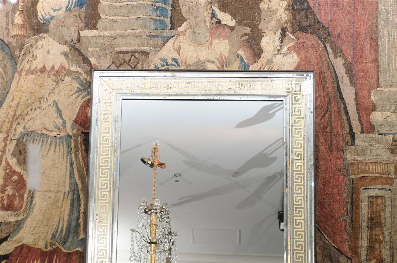 Large Scale Mirror with Eglomisé Greek Key Motif In Excellent Condition In Atlanta, GA