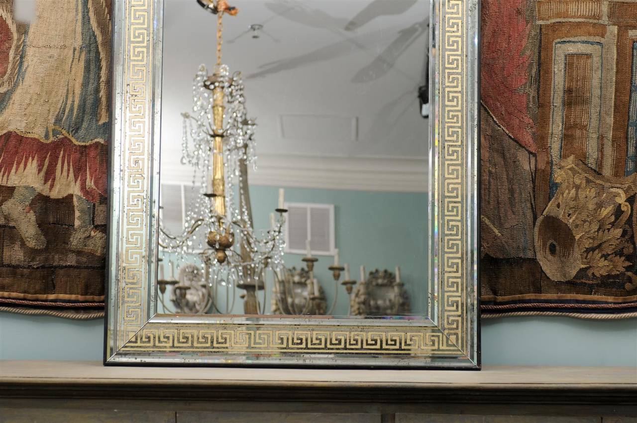 Contemporary Large Scale Mirror with Eglomisé Greek Key Motif
