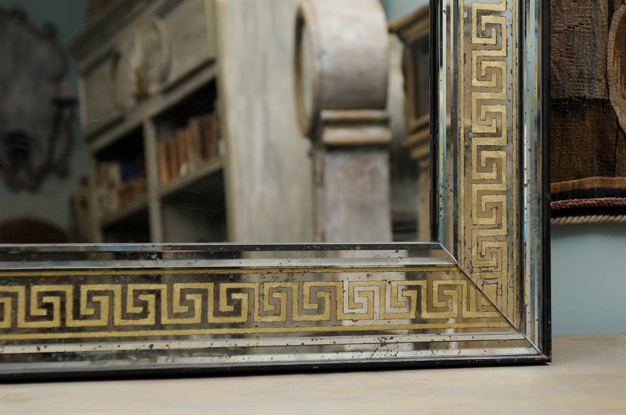 Large Scale Mirror with Eglomisé Greek Key Motif 1
