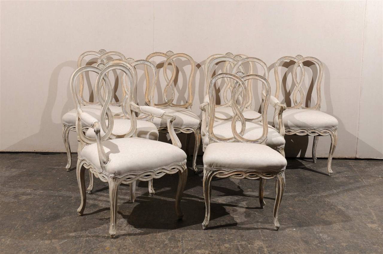 Set of Eight Italian 19th Century Painted Wood Venetian Style Dining Chairs