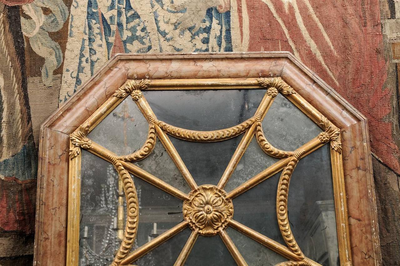 Glass Italian 19th Century Faux Marble Octagonal Mirror For Sale