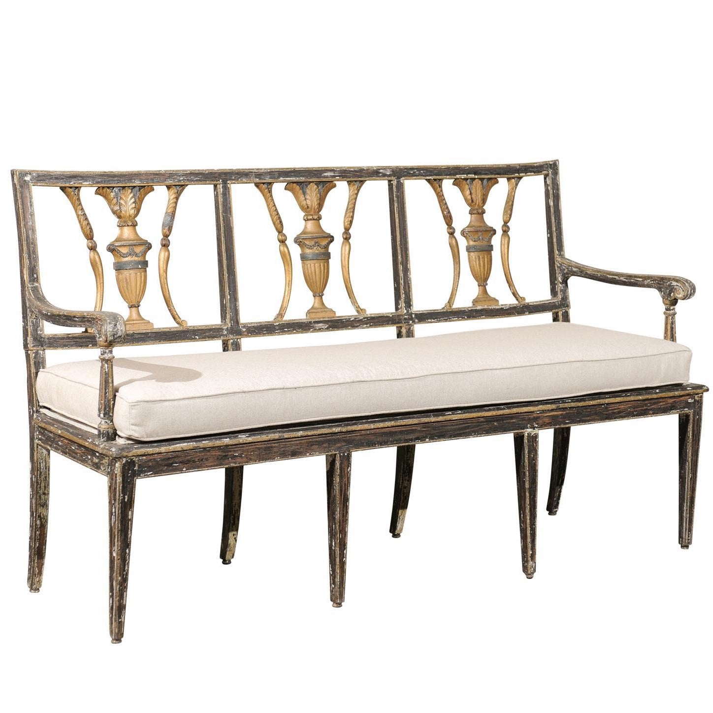 Early 19th Century Italian Painted and Gilded Wooden Bench