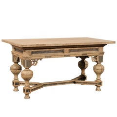 A Very Handsome, Early 19th C. Swedish Baroque Style Bleached Wood Table or Desk