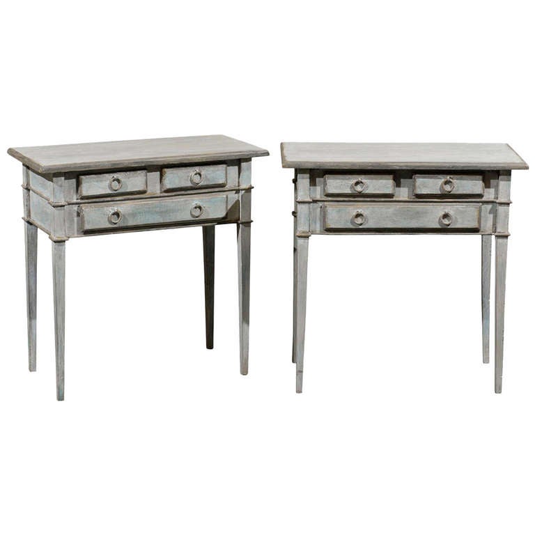 A Pair of Light Blue Three Drawer Side Tables at 1stdibs