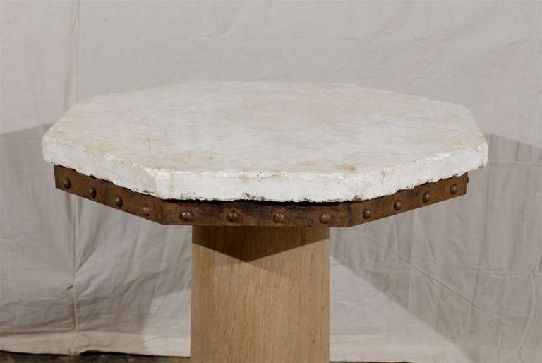 A Bleached Oak With Stone Top Pedestal Center Table In Good Condition In Atlanta, GA