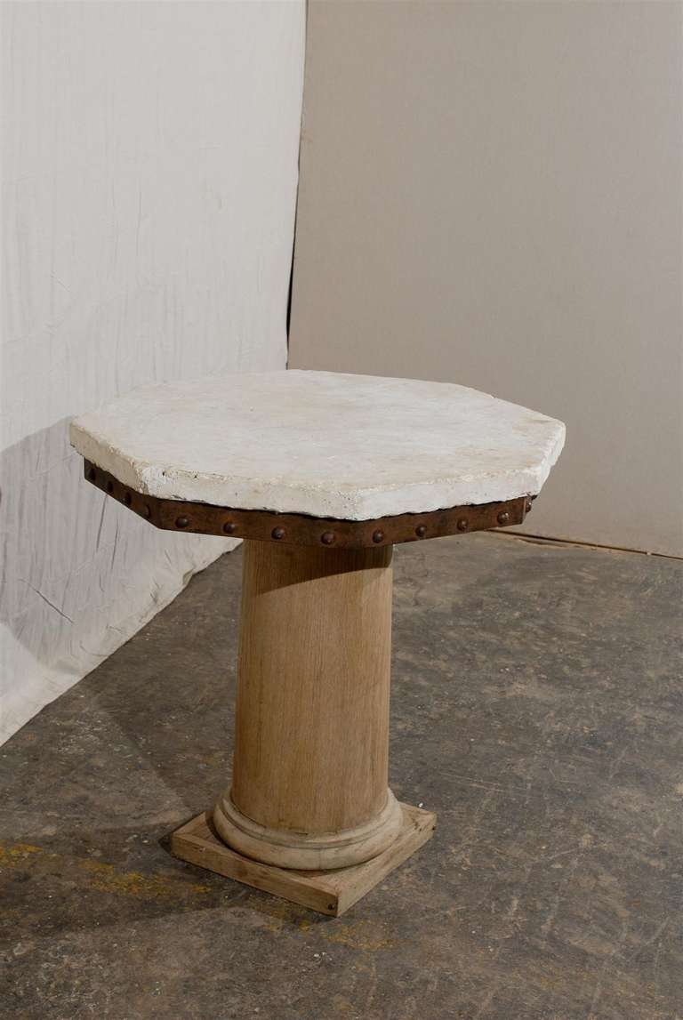 A Bleached Oak With Stone Top Pedestal Center Table 3