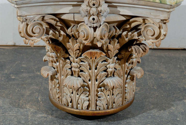 American Corinthian Capital Side Table with Marbleized Wood Top