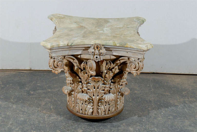 Corinthian Capital Side Table with Marbleized Wood Top In Good Condition In Atlanta, GA