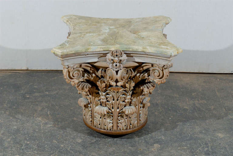 Corinthian Capital Side Table with Marbleized Wood Top 1