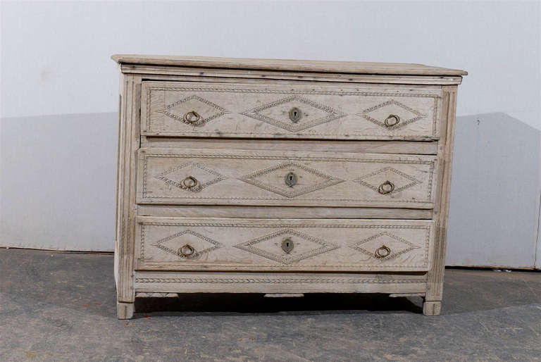 Early 19th Century French Three Drawer Bleached Oak Chest