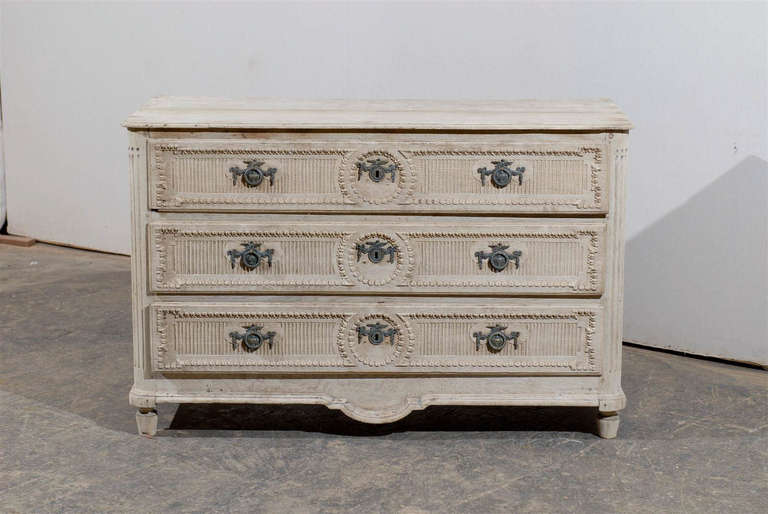Wood A French Early 19th Century Bleached Oak Three-Drawer Chest