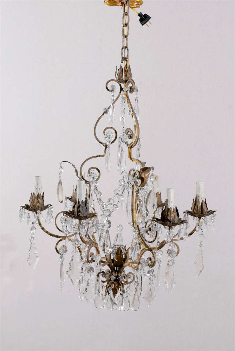 An Early 20th Century Italian, Six Light Crystal Chandelier with 