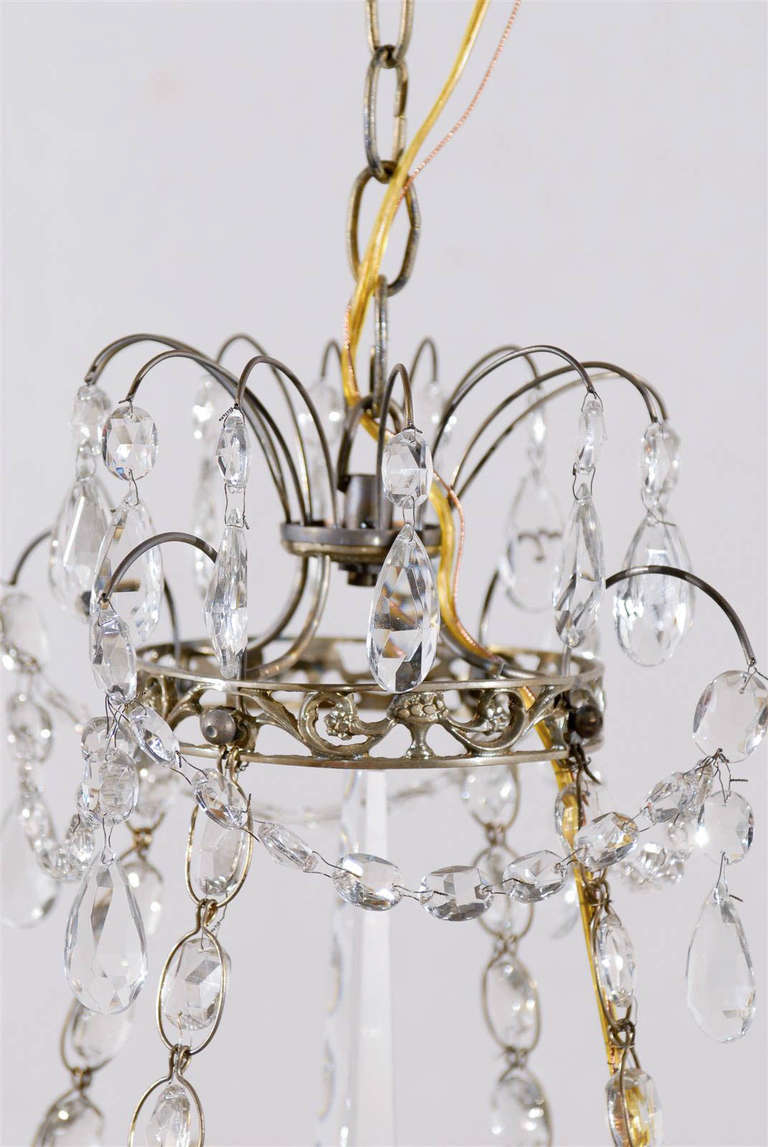Brass Swedish Four-Light Crystal Chandelier