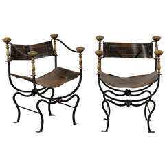 Vintage Pair of Italian Savonarola Chairs