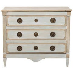 Early 19th Century French Painted Wood Chest With Fluted Side Posts