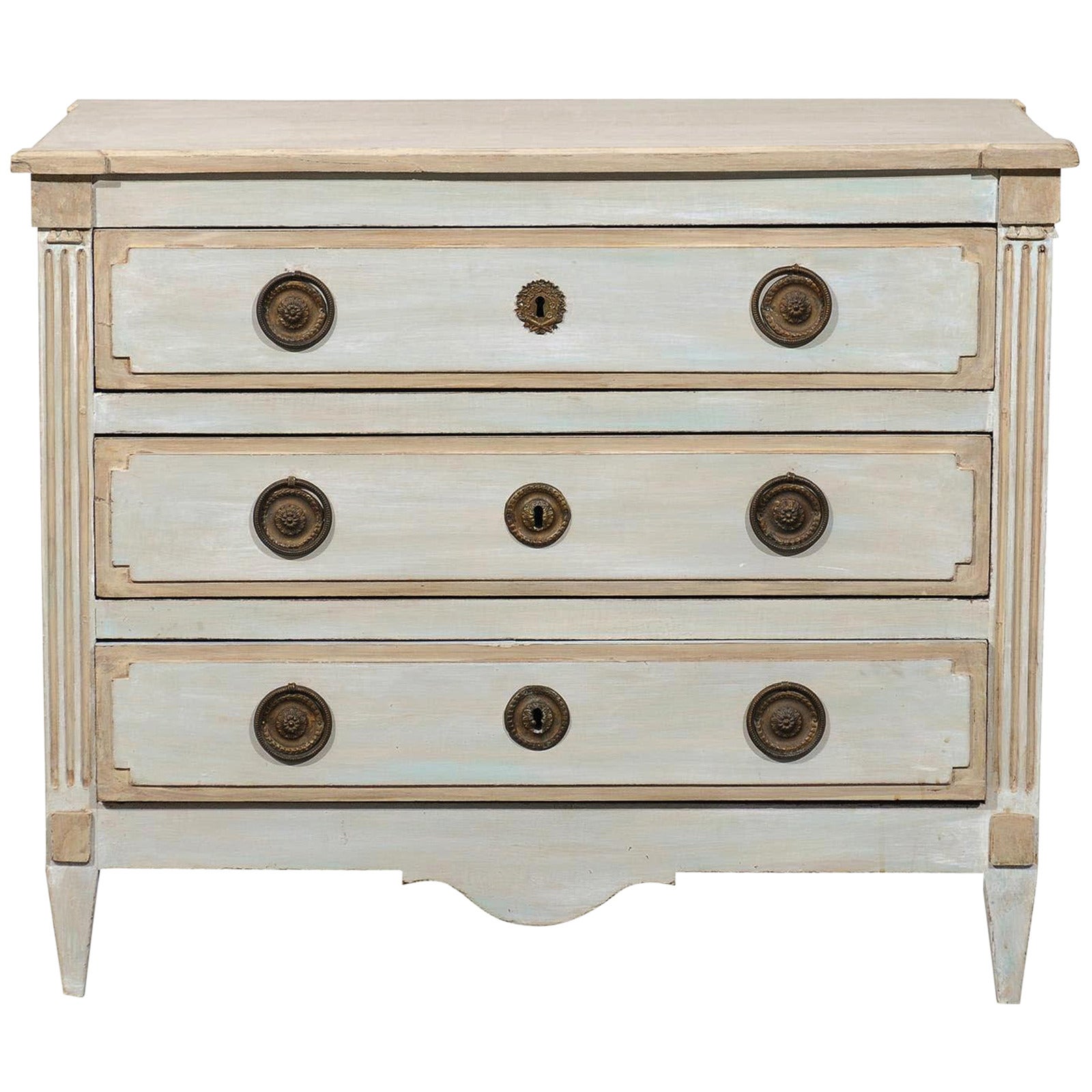 Early 19th Century French Painted Wood Chest With Fluted Side Posts