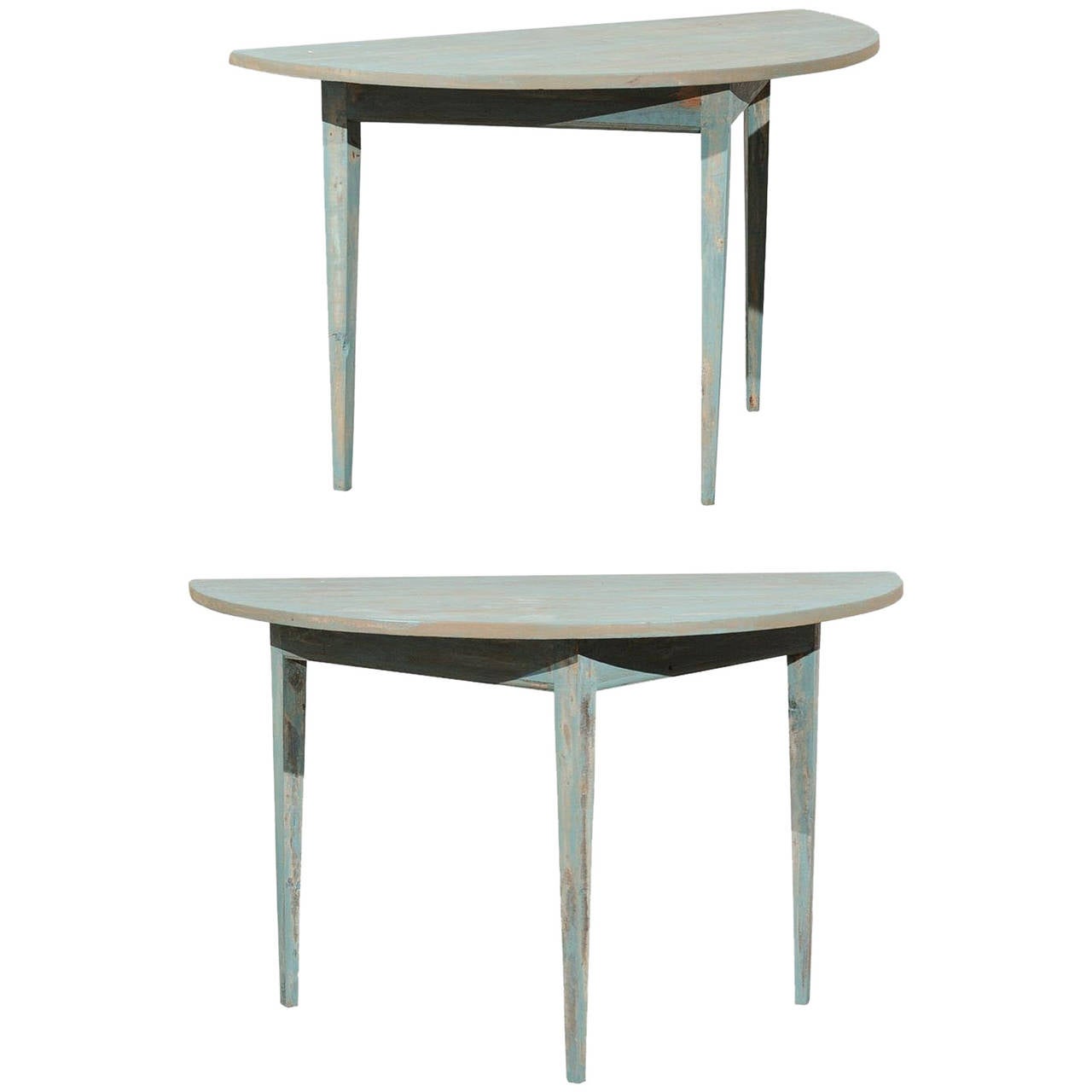 Pair of Swedish 19th Century Painted Wood Demilune Tables For Sale at