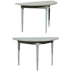 Pair of Swedish 19th Century Painted Wood Demilune Tables 6