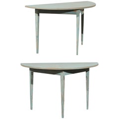 Pair of Swedish 19th Century Painted Wood Demilune Tables