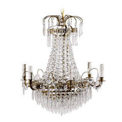 Swedish Crystal Six-Light Chandelier with Brass Ring