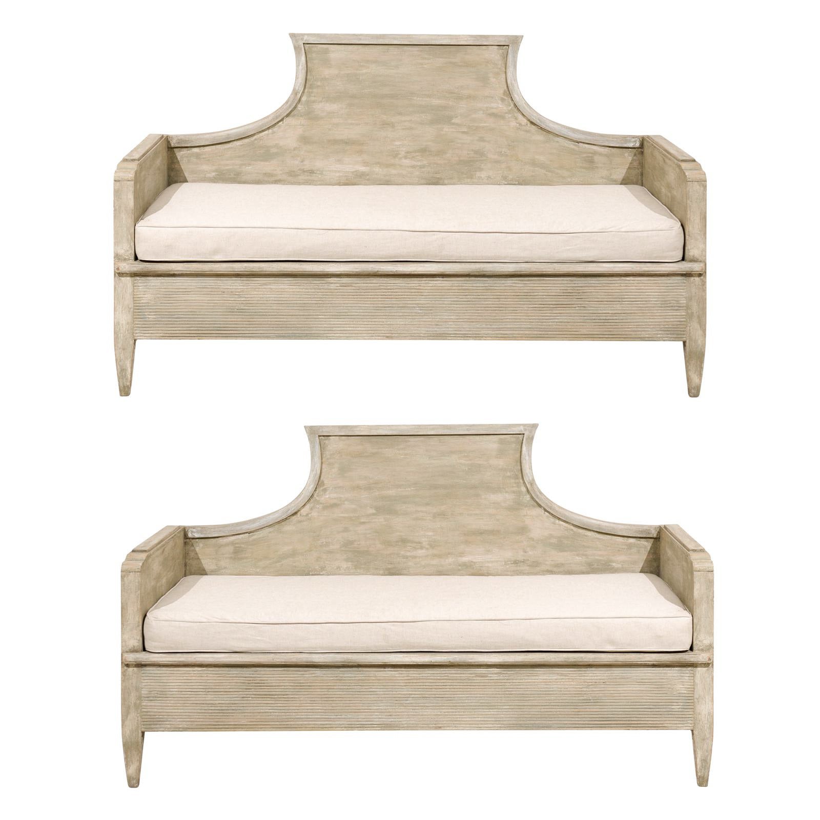 A Pair of Early 19th Century Swedish Period Gustavian Painted Wood Sofas