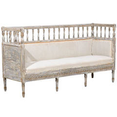 Antique A Period Gustavian Late 18th Century Swedish Painted Wood Pin Sofa