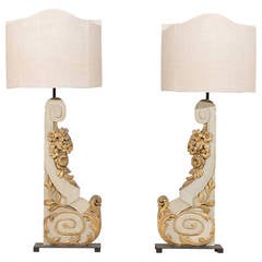 Pair of Italian Early 20th Century Painted and Gilded Wood Table Lamps