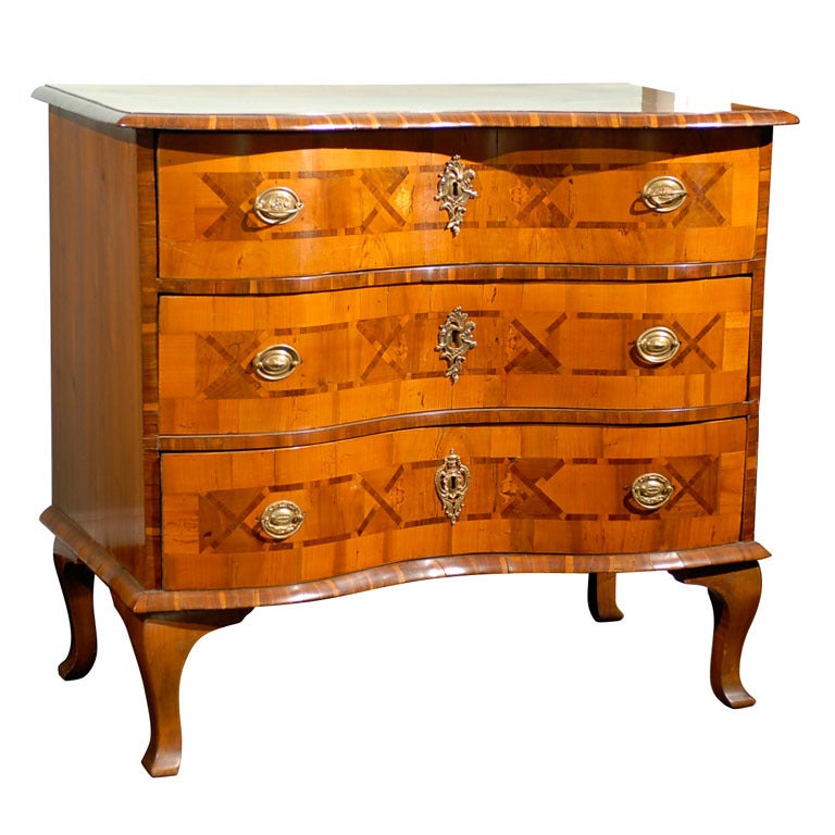 18th Century Period Rococo Three-Drawer Marquetry Chest