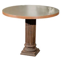 Center Table with Iron Column Pedestal and Steel Wrapped Wooden Top 9