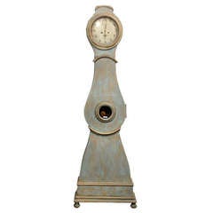 Antique Elegant Swedish 19th Century Blue-Grey Painted Wood Clock