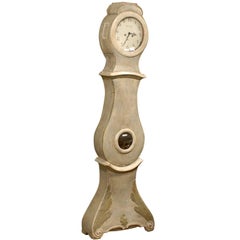 Antique 19th Century, Carved Swedish Wooden Clock with Carved Base