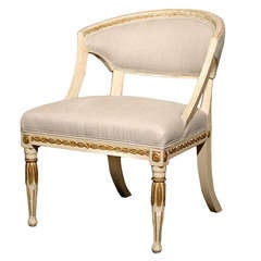 A Single Swedish 19th Century Neoclassical Style Painted and Gilded Tub Chair