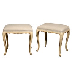 A Pair of French Vintage Louis XV Style Painted Stools with Gilt Accents