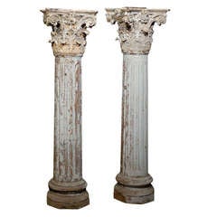 Antique Pair of 19th Century Corinthian Capital Decorative Columns