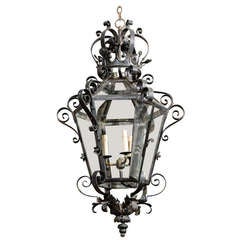 French Vintage Wrought Iron Three-Light Lantern 6
