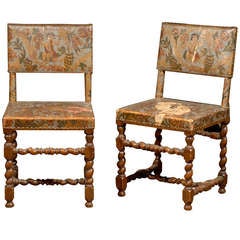 Set of Ten 19th Century Swedish Leather Chairs with Turned Legs