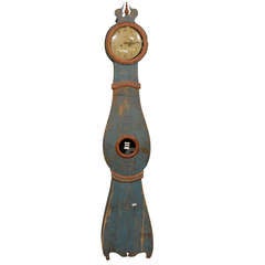 Majestic 19th Century Tall Case Swedish Clock with Original Paint