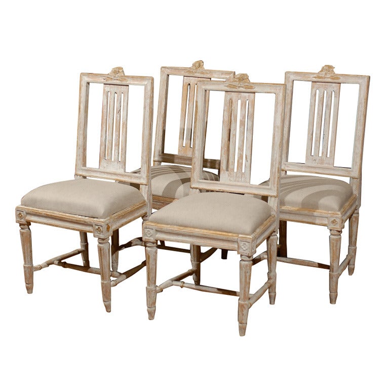 Set of Four Swedish Early 19th Century Period Gustavian Side Chairs