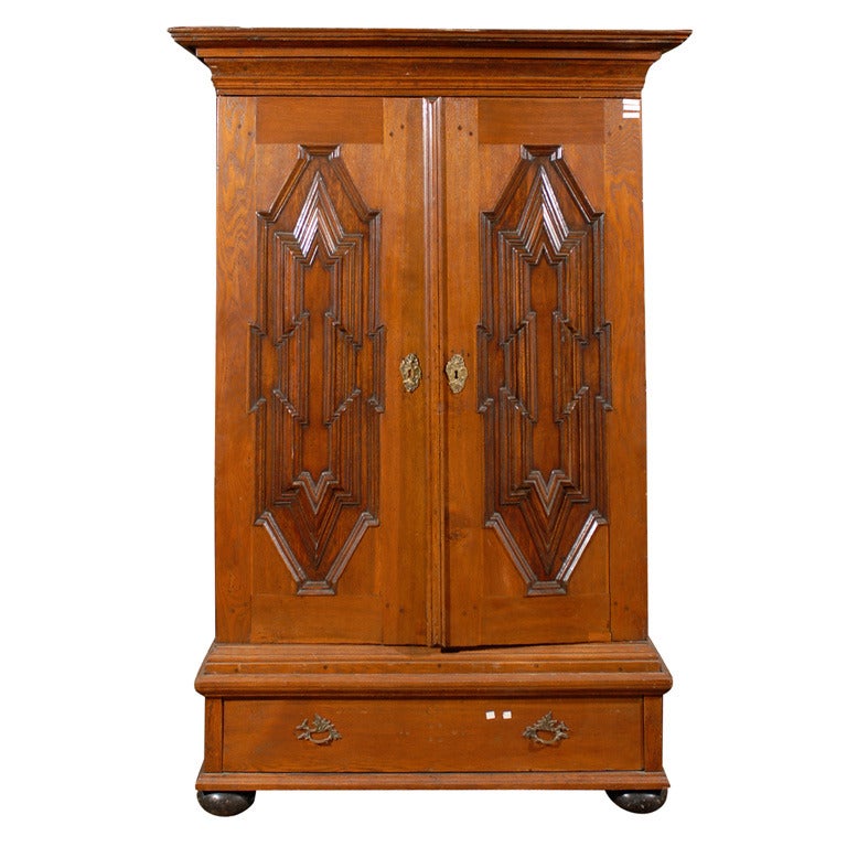 18th Century Swedish Period Baroque Armoire with Lower Single Drawer