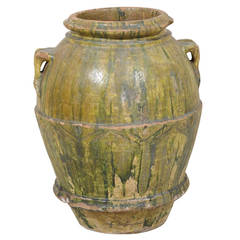 Antique 18th Century Large Italian Terracotta Jar with Lovely Rich Green Poured Glaze