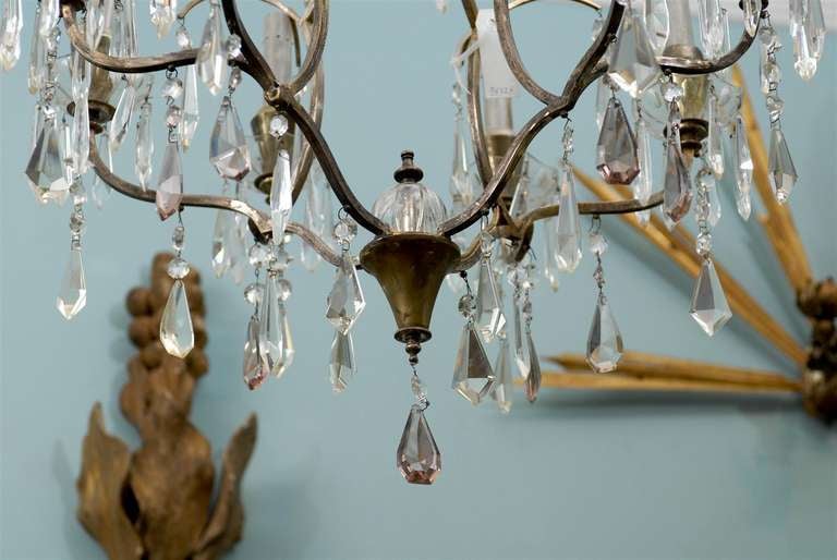 Swedish Eight-Light Crystal Chandelier with Brass Armature, Rewired for US 1