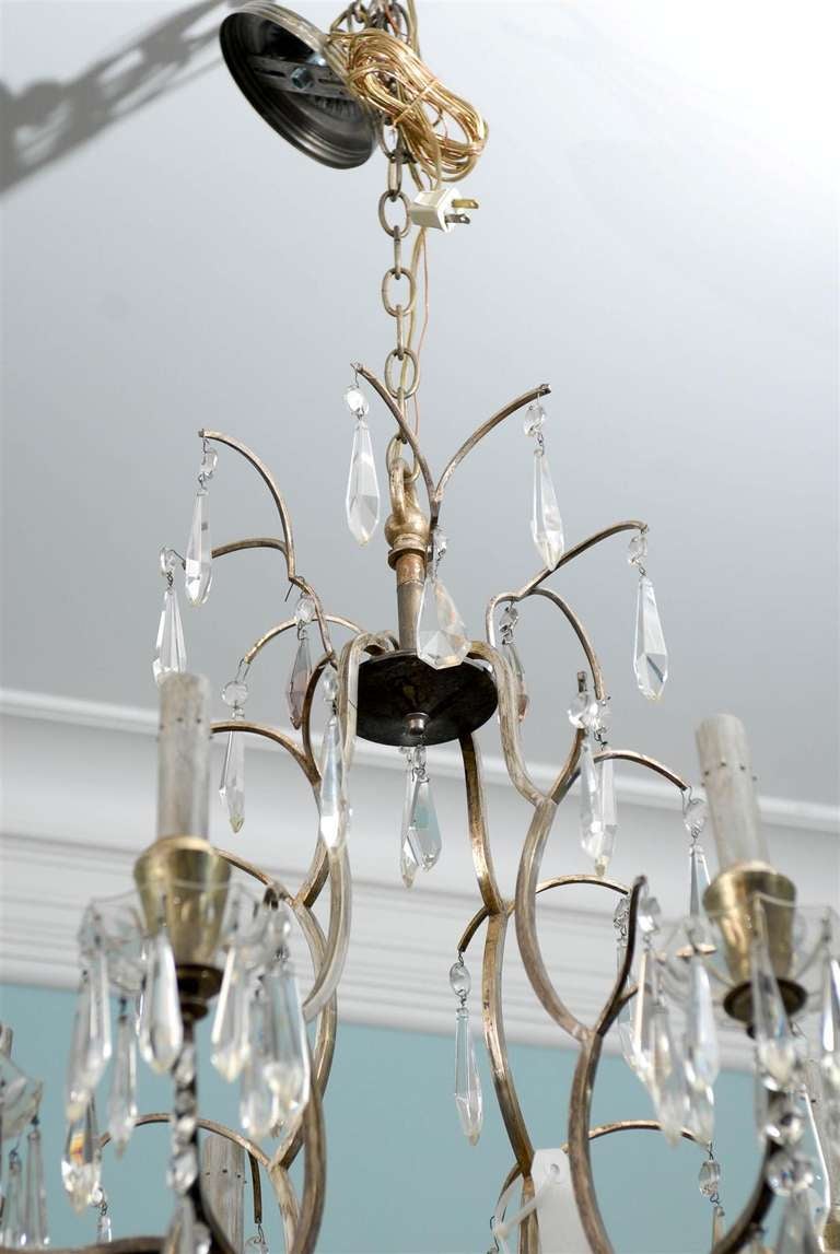 Swedish Eight-Light Crystal Chandelier with Brass Armature, Rewired for US In Good Condition In Atlanta, GA