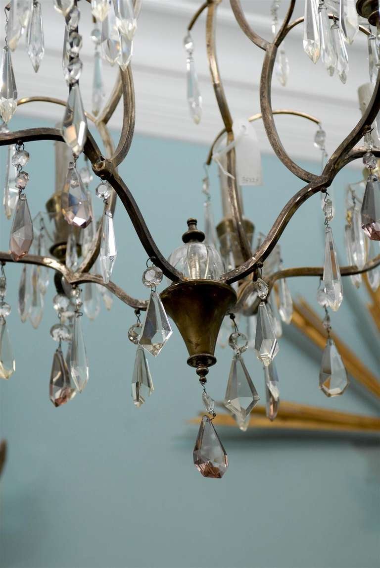 20th Century Swedish Eight-Light Crystal Chandelier with Brass Armature, Rewired for US