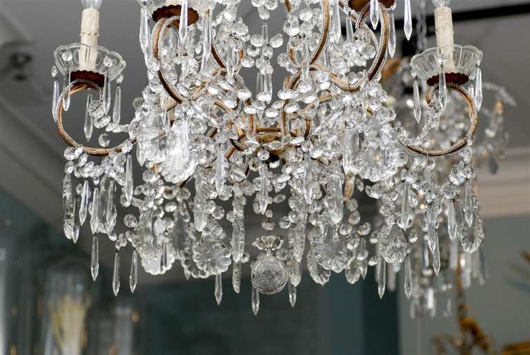 20th Century Italian Vintage Six-Light Crystal Chandelier With Scrolled Arms
