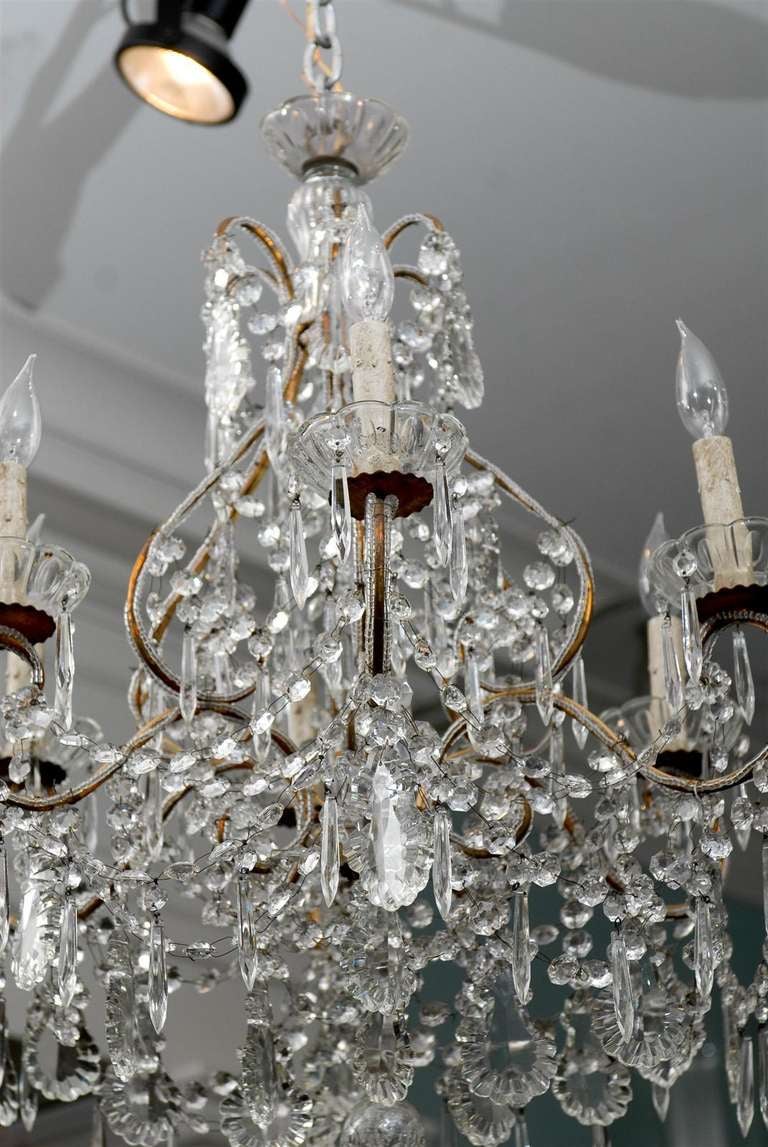 Italian Vintage Six-Light Crystal Chandelier With Scrolled Arms In Good Condition In Atlanta, GA