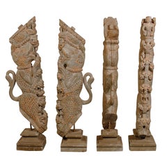 Collection of Hand-Carved 19th Century Temple Struts from India