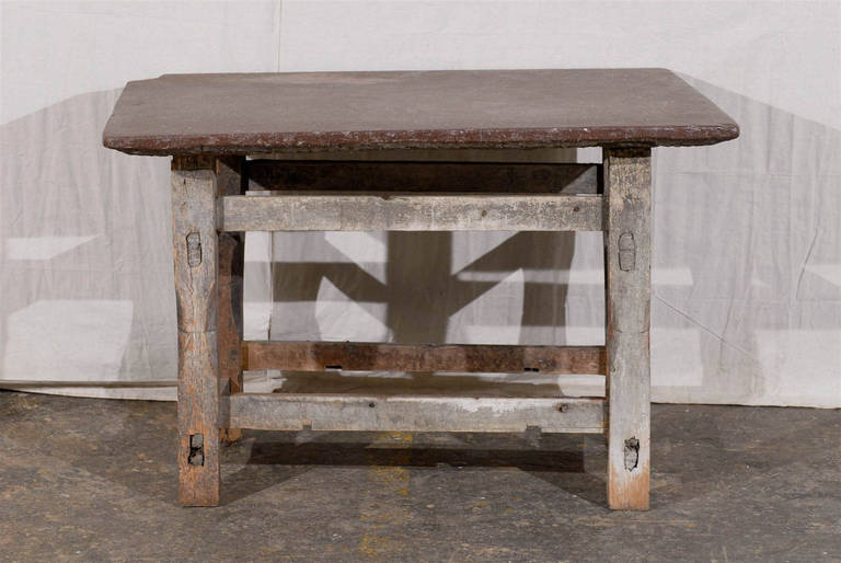 Swedish 17th Century Rustic Side Table with Stone Top In Good Condition In Atlanta, GA