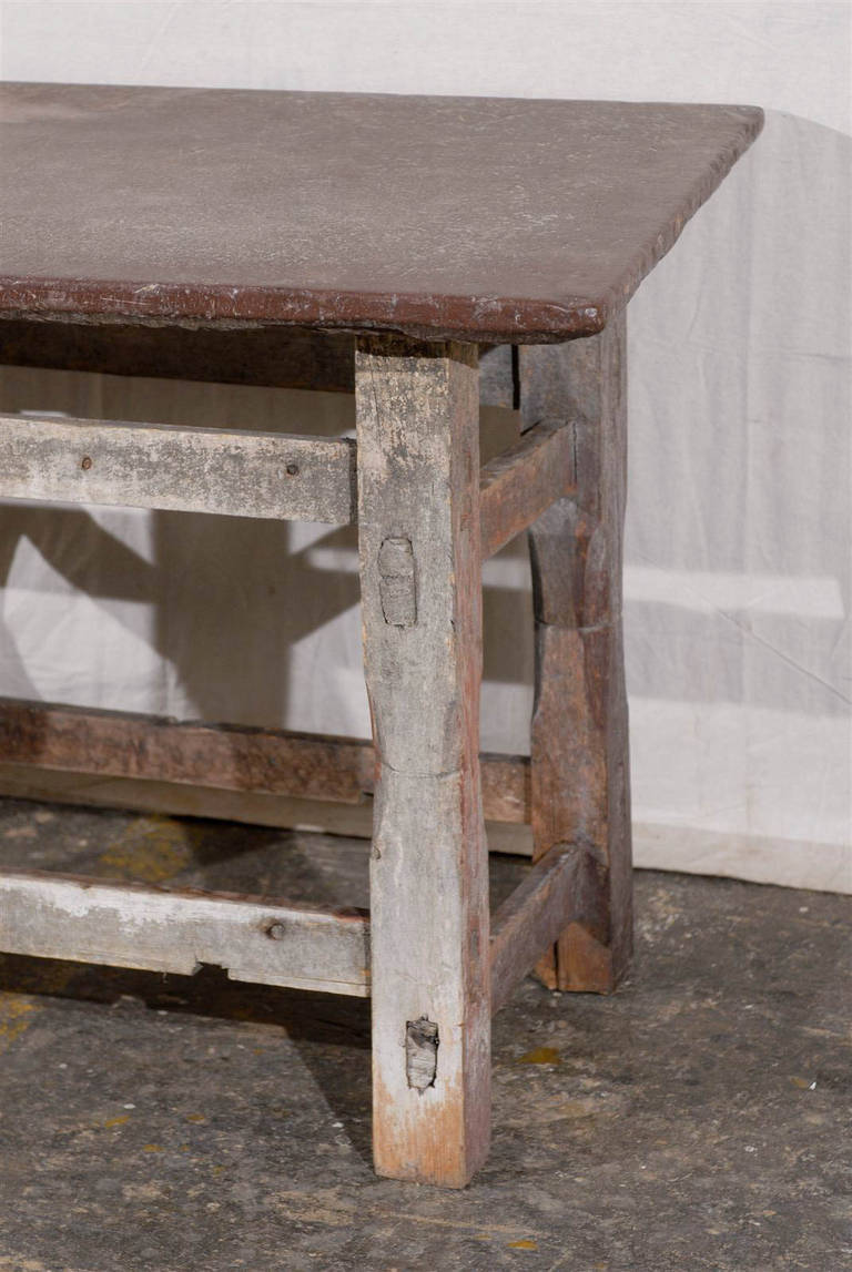Swedish 17th Century Rustic Side Table with Stone Top 1