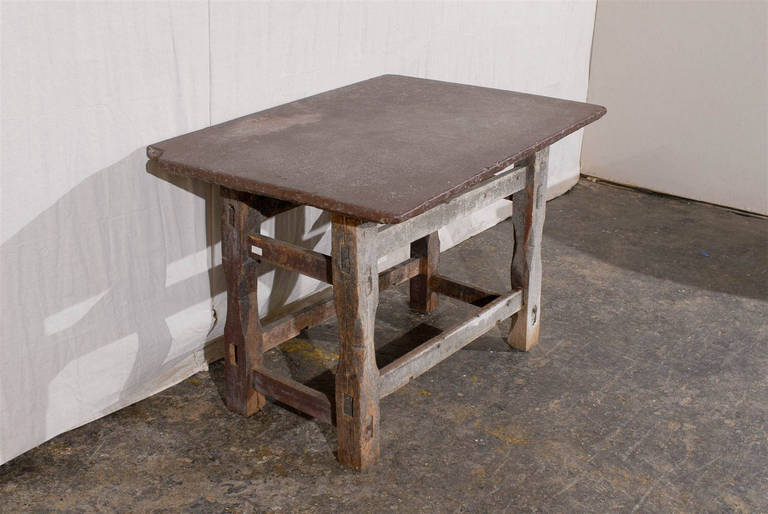 Swedish 17th Century Rustic Side Table with Stone Top 2